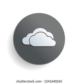 cloudy weather icon. White paper symbol on gray round button with shadow