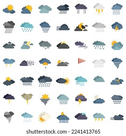 Cloudy weather icons set flat vector. Climate air. Snow rain isolated