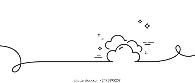 Cloudy weather line icon. Continuous one line with curl. Clouds sign. Sky symbol. Cloudy weather single outline ribbon. Loop curve pattern. Vector