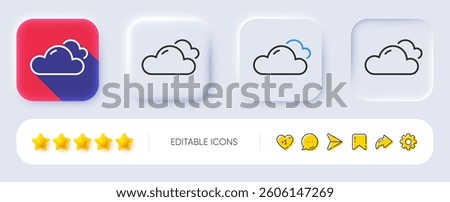 Cloudy weather line icon. Neumorphic, Flat shadow, 3d buttons. Clouds sign. Sky symbol. Line cloudy weather icon. Social media icons. Vector