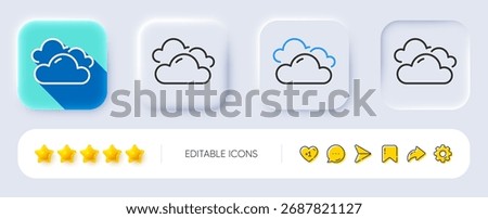 Cloudy weather line icon. Neumorphic, Flat shadow, 3d buttons. Clouds sign. Sky symbol. Line cloudy weather icon. Social media icons. Vector