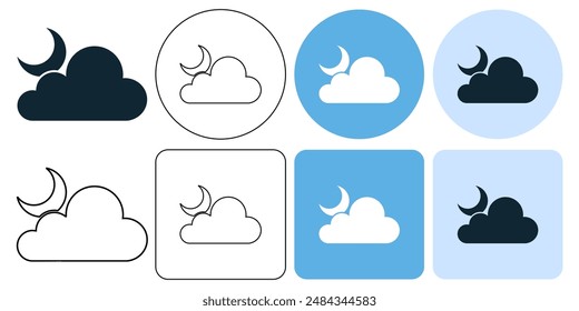 cloudy weather night, icon symbol stroke line and glyph