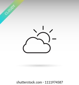 Cloudy weather with sun. Modern thin line icon set. Isolated on white.