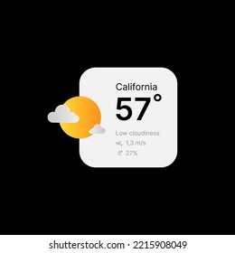 Cloudy Weather Widget UI Concept on Black Background. Social Media Illustration. Editable Isolated Weather Icon and Web Element for Mobile Applications. Vector illustration