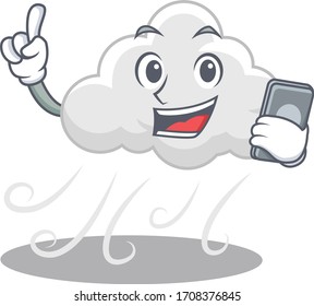 Un personaje de caricatura de viento nuboso hablando por teléfono