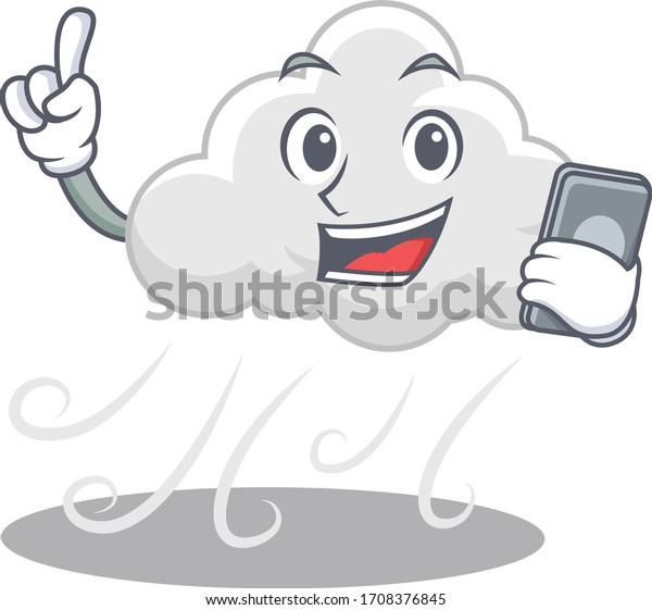 電話で話す曇った風の吹く漫画のキャラクター のベクター画像素材 ロイヤリティフリー