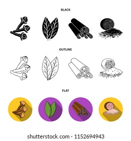 Clove, bay leaf, nutmeg, cinnamon.Herbs and spices set collection icons in cartoon style vector symbol stock illustration web.