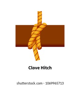 Clove Hitch sea knot. Bright colorful how-to guide isolated on white