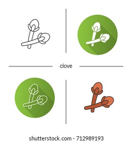 Clove icon. Flat design, linear and color styles. Carnation. Isolated vector illustrations
