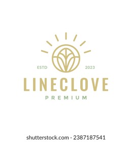 clove smell nature leaves spice cigarette circle geometric minimal line simple logo design vector icon illustration