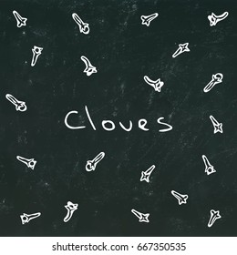 Clove Spice. Savoyar Doodle Style.Vector Illustration Isolated on a Black Chalkboard Background.