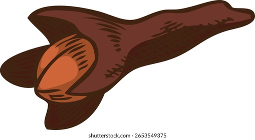 Ícone de vetor de esboço de semente de estrela de especiarias de cravo. Ingrediente de condimento aromático desenhado à mão. Botão de flor seco de especiarias de Syzygium aromaticum herb. Sabor de cozinha orgânica. Ingrediente de vinho triturado