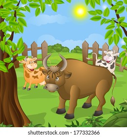 cloven-hoofed animals on the lawn. vector illustration