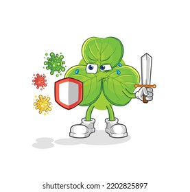 the clover against viruses cartoon. cartoon mascot vector