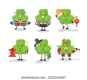 the clover asian culture set . cartoon mascot vector