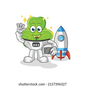 the clover astronaut waving character. cartoon mascot vector
