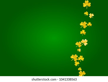 Clover background for Saint Patricks Day.  Lucky trefoil confetti. Glitter frame of shamrock leaves. Template for party invite, retail offer and ad. Greeting clover background.