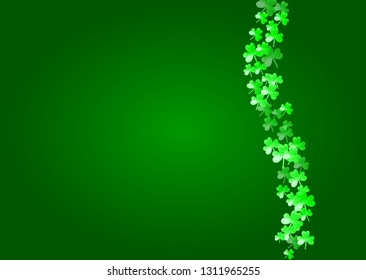 Clover background for Saint Patricks Day.  Lucky trefoil confetti. Glitter frame of shamrock leaves. Template for party invite, retail offer and ad. Festive clover background.