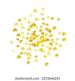 Clover background for Saint Patricks Day. Lucky trefoil confetti. Glitter frame of shamrock leaves. Template for flyer, special business offer, promo. Greeting clover background.