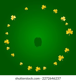 Clover background for Saint Patricks Day. Lucky trefoil confetti. Glitter frame of shamrock leaves. Template for voucher, special business ad, banner. Dublin clover background.