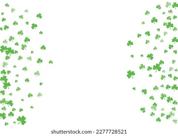 Clover background for Saint Patricks Day.  Lucky trefoil confetti. Glitter frame of shamrock leaves. Template for poster, gift certificate, banner. Celtic clover background.