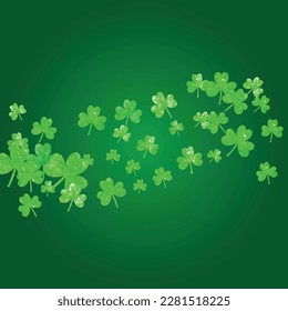 Clover background for Saint Patricks Day. Lucky trefoil confetti. Glitter frame of shamrock leaves. Template for special business offer, banner, flyer. Festal clover background.