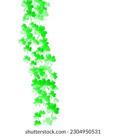 Clover background for Saint Patricks Day. Lucky trefoil confetti. Glitter frame of shamrock leaves. Template for party invite, retail offer and ad. Irish clover background.