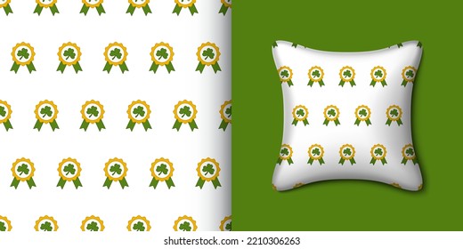 Clover badge seamless pattern with pillow. Vector illustration