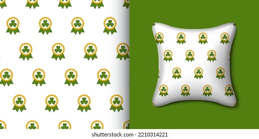 Clover badge seamless pattern with pillow. Vector illustration