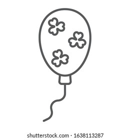 Clover balloon thin line icon, st patrick's day and holiday, decoration sign, vector graphics, a linear pattern on a white background, eps 10