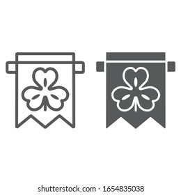 Clover banner line and glyph icon, st patrick s day and holiday, clover flag sign, vector graphics, a linear pattern on a white background, eps 10