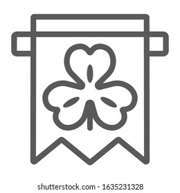 Clover banner line icon, st patrick's day and holiday, clover flag sign, vector graphics, a linear pattern on a white background, eps 10