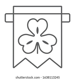 Clover banner thin line icon, st patrick's day and holiday, clover flag sign, vector graphics, a linear pattern on a white background, eps 10