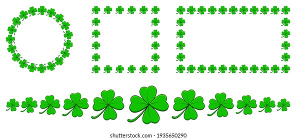 Conjunto de borde de enlace. Enfoque de cuatro hojas de Shamrock. Colección de fondo vacía del vector.