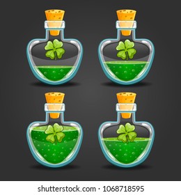 Clover bottles with different liquid level