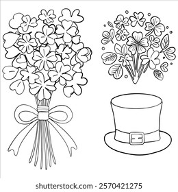 Clover Bouquet and Leprechaun Hat Coloring Page