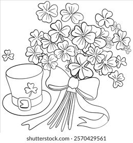 Clover Bouquet with Leprechaun Hat Coloring Page