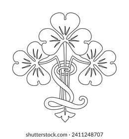 Clover bouquet line art illustraton. Symbol of good luck.