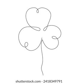 Clover celtic lucky symbol continuous line art traditional decorative leaf isolated on white. Patrick day holiday.