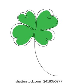 Clover celtic lucky symbol continuous line art traditional decorative leaf isolated on white. Patrick day holiday.