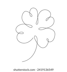 Clover celtic lucky symbol continuous line art traditional decorative leaf isolated on white. Patrick day holiday.