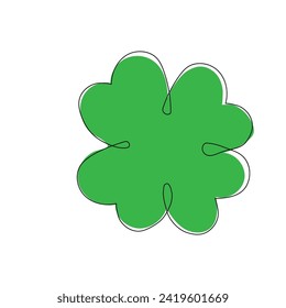 Clover celtic lucky symbol continuous line art traditional decorative leaf isolated on white. Patrick day holiday.