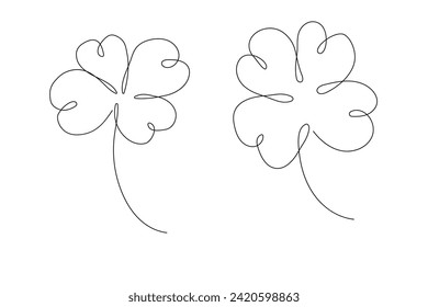 Símbolo de célebre clover con suerte arte de línea continua hoja decorativa tradicional aislada en blanco. Fiesta de Patrick.