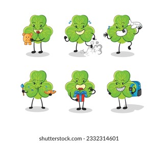 the clover children group character. cartoon mascot vector