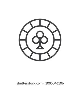 Clover chip line icon, outline vector sign, linear style pictogram isolated on white. Casino chip symbol, logo illustration. Editable stroke
