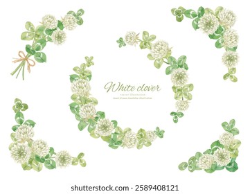 Clover circle frame painted in watercolor
