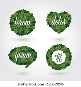 clover circle, heart end speech bubble . Vector illustration.