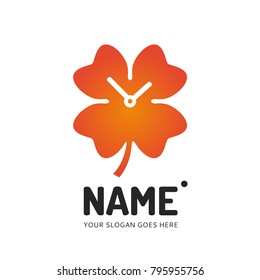 Clover clock. Vector logo design. Business concept icon.