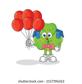 the clover clown with balloons vector. cartoon character