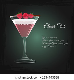 Clover club alcohol cocktail vector